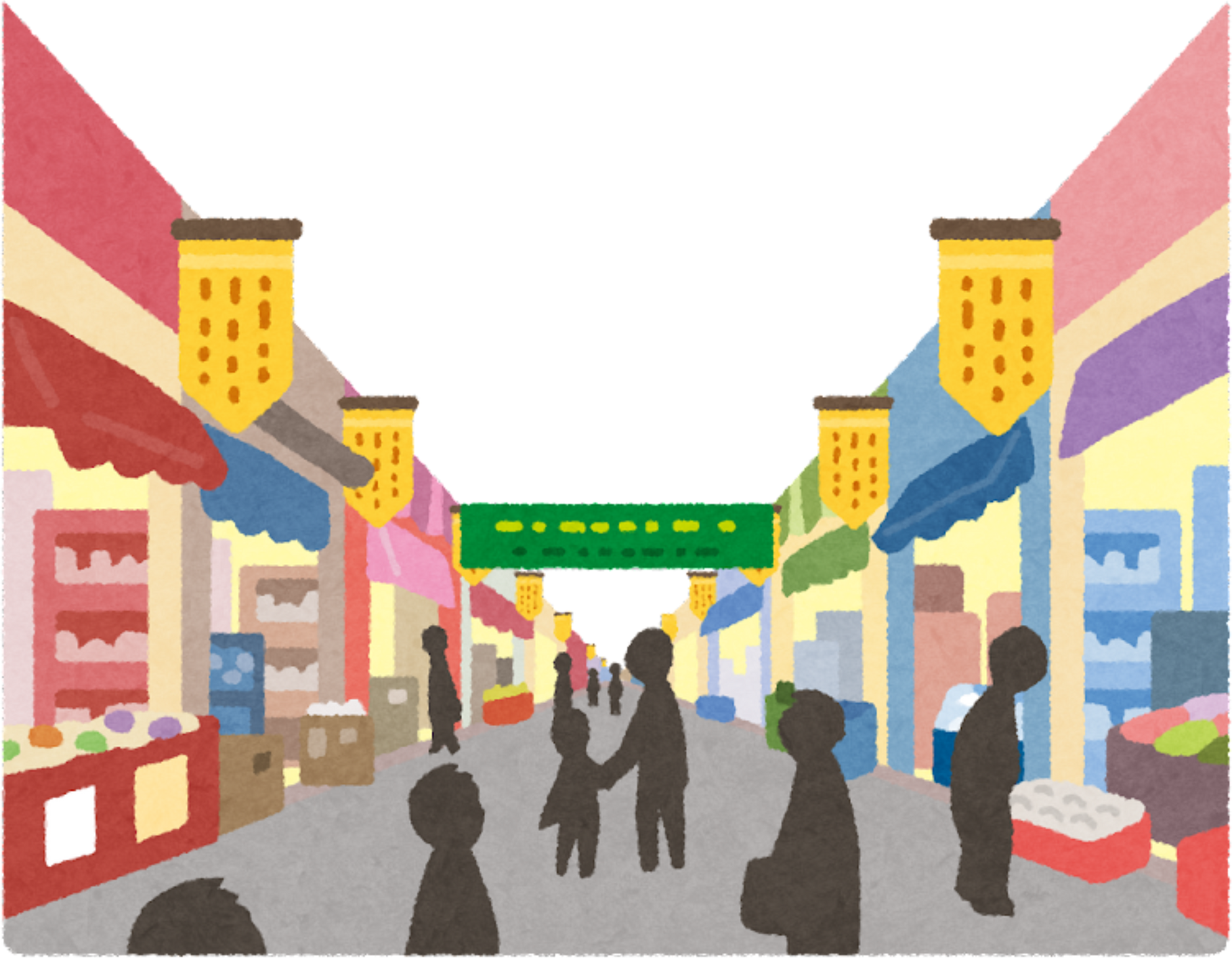 Illustration of Bustling Shopping Street